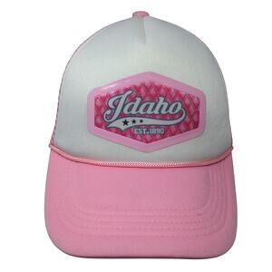 Idaho Est. 1890 Snapback Trucker Cap Pink One Size Adjustable Mesh Back Rope